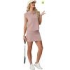 imageGRECERELLE Womens 2026 Summer 2 Piece Skort Sets Cap Sleeve Zip Collared Top Matching Tennis Skirt with Pockets for AthleticRose Pink
