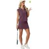 imageGRECERELLE Womens 2026 Summer 2 Piece Skort Sets Cap Sleeve Zip Collared Top Matching Tennis Skirt with Pockets for AthleticRosewood