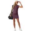 imageGRECERELLE Womens 2026 Summer 2 Piece Skort Sets Cap Sleeve Zip Collared Top Matching Tennis Skirt with Pockets for AthleticRosewood