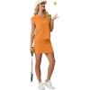 imageGRECERELLE Womens 2026 Summer 2 Piece Skort Sets Cap Sleeve Zip Collared Top Matching Tennis Skirt with Pockets for AthleticVibrant Orange