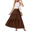 imageGRECERELLE Womens Boho Maxi Skirt Elastic High Waist Tiered ALine Casual Summer Flowy Asymmetric Long Skirts with PocketsBrown