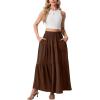 imageGRECERELLE Womens Boho Maxi Skirt Elastic High Waist Tiered ALine Casual Summer Flowy Asymmetric Long Skirts with PocketsBrown