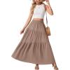 imageGRECERELLE Womens Boho Maxi Skirt Elastic High Waist Tiered ALine Casual Summer Flowy Asymmetric Long Skirts with PocketsCoffee Gray