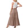imageGRECERELLE Womens Boho Maxi Skirt Elastic High Waist Tiered ALine Casual Summer Flowy Asymmetric Long Skirts with PocketsCoffee Gray