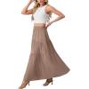 imageGRECERELLE Womens Boho Maxi Skirt Elastic High Waist Tiered ALine Casual Summer Flowy Asymmetric Long Skirts with PocketsCoffee Gray