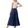 imageGRECERELLE Womens Boho Maxi Skirt Elastic High Waist Tiered ALine Casual Summer Flowy Asymmetric Long Skirts with PocketsNavy Blue