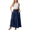 imageGRECERELLE Womens Boho Maxi Skirt Elastic High Waist Tiered ALine Casual Summer Flowy Asymmetric Long Skirts with PocketsNavy Blue