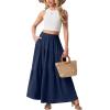 imageGRECERELLE Womens Boho Maxi Skirt Elastic High Waist Tiered ALine Casual Summer Flowy Asymmetric Long Skirts with PocketsNavy Blue