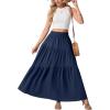 imageGRECERELLE Womens Boho Maxi Skirt Elastic High Waist Tiered ALine Casual Summer Flowy Asymmetric Long Skirts with PocketsNavy Blue