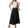 imageGRECERELLE Womens Boho Maxi Skirt High Waist Pleated ALine Flowy Swing Asymmetric Tiered Long Skirts with PocketsBlack