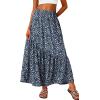 imageGRECERELLE Womens Boho Maxi Skirt High Waist Pleated ALine Flowy Swing Asymmetric Tiered Long Skirts with PocketsBlue White Flower