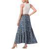 imageGRECERELLE Womens Boho Maxi Skirt High Waist Pleated ALine Flowy Swing Asymmetric Tiered Long Skirts with PocketsBlue White Flower