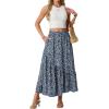 imageGRECERELLE Womens Boho Maxi Skirt High Waist Pleated ALine Flowy Swing Asymmetric Tiered Long Skirts with PocketsBlue White Flower