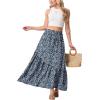 imageGRECERELLE Womens Boho Maxi Skirt High Waist Pleated ALine Flowy Swing Asymmetric Tiered Long Skirts with PocketsBlue White Flower