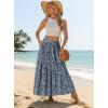 imageGRECERELLE Womens Boho Maxi Skirt High Waist Pleated ALine Flowy Swing Asymmetric Tiered Long Skirts with PocketsBlue White Flower