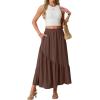 imageGRECERELLE Womens Boho Maxi Skirt High Waist Pleated ALine Flowy Swing Asymmetric Tiered Long Skirts with PocketsBrown