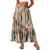 imageGRECERELLE Womens Boho Maxi Skirt High Waist Pleated ALine Flowy Swing Asymmetric Tiered Long Skirts with PocketsCamou Green Pink