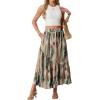imageGRECERELLE Womens Boho Maxi Skirt High Waist Pleated ALine Flowy Swing Asymmetric Tiered Long Skirts with PocketsCamou Green Pink
