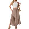 imageGRECERELLE Womens Boho Maxi Skirt High Waist Pleated ALine Flowy Swing Asymmetric Tiered Long Skirts with PocketsCoffee Gray