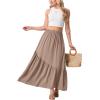 imageGRECERELLE Womens Boho Maxi Skirt High Waist Pleated ALine Flowy Swing Asymmetric Tiered Long Skirts with PocketsCoffee Gray