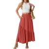 imageGRECERELLE Womens Boho Maxi Skirt High Waist Pleated ALine Flowy Swing Asymmetric Tiered Long Skirts with PocketsLiving Coral