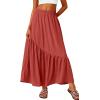 imageGRECERELLE Womens Boho Maxi Skirt High Waist Pleated ALine Flowy Swing Asymmetric Tiered Long Skirts with PocketsLiving Coral