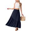 imageGRECERELLE Womens Boho Maxi Skirt High Waist Pleated ALine Flowy Swing Asymmetric Tiered Long Skirts with PocketsNavy Blue