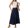 imageGRECERELLE Womens Boho Maxi Skirt High Waist Pleated ALine Flowy Swing Asymmetric Tiered Long Skirts with PocketsNavy Blue