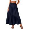 imageGRECERELLE Womens Boho Maxi Skirt High Waist Pleated ALine Flowy Swing Asymmetric Tiered Long Skirts with PocketsNavy Blue