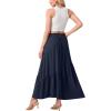 imageGRECERELLE Womens Boho Maxi Skirt High Waist Pleated ALine Flowy Swing Asymmetric Tiered Long Skirts with PocketsNavy Blue