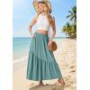 imageGRECERELLE Womens Boho Maxi Skirt High Waist Pleated ALine Flowy Swing Asymmetric Tiered Long Skirts with PocketsSea Green
