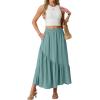 imageGRECERELLE Womens Boho Maxi Skirt High Waist Pleated ALine Flowy Swing Asymmetric Tiered Long Skirts with PocketsSea Green
