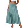 imageGRECERELLE Womens Boho Maxi Skirt High Waist Pleated ALine Flowy Swing Asymmetric Tiered Long Skirts with PocketsSea Green