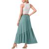 imageGRECERELLE Womens Boho Maxi Skirt High Waist Pleated ALine Flowy Swing Asymmetric Tiered Long Skirts with PocketsSea Green