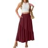 imageGRECERELLE Womens Boho Maxi Skirt High Waist Pleated ALine Flowy Swing Asymmetric Tiered Long Skirts with PocketsWine Red