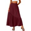 imageGRECERELLE Womens Boho Maxi Skirt High Waist Pleated ALine Flowy Swing Asymmetric Tiered Long Skirts with PocketsWine Red