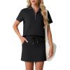 imageGRECERELLE Womens Summer 2 Piece Skort Set Half Zip Short Sleeve Top amp Pocketed Tennis Skirt For Sports amp VacationsBlack