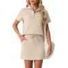 imageGRECERELLE Womens Summer 2 Piece Skort Set Half Zip Short Sleeve Top amp Pocketed Tennis Skirt For Sports amp VacationsOatmeal