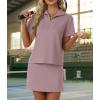 imageGRECERELLE Womens Summer 2 Piece Skort Set Half Zip Short Sleeve Top amp Pocketed Tennis Skirt For Sports amp VacationsRose Brown