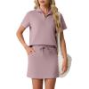 imageGRECERELLE Womens Summer 2 Piece Skort Set Half Zip Short Sleeve Top amp Pocketed Tennis Skirt For Sports amp VacationsRose Brown