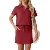 imageGRECERELLE Womens Summer 2 Piece Skort Set Half Zip Short Sleeve Top amp Pocketed Tennis Skirt For Sports amp VacationsWine Red