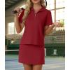 imageGRECERELLE Womens Summer 2 Piece Skort Set Half Zip Short Sleeve Top amp Pocketed Tennis Skirt For Sports amp VacationsWine Red