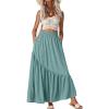 imageGRECERELLE Womens Boho Maxi Skirt High Waist Pleated ALine Flowy Swing Asymmetric Tiered Long Skirts with PocketsSea Green