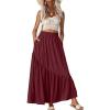 imageGRECERELLE Womens Boho Maxi Skirt High Waist Pleated ALine Flowy Swing Asymmetric Tiered Long Skirts with PocketsWine Red