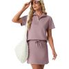 imageGRECERELLE Womens Summer 2 Piece Skort Set Half Zip Short Sleeve Top amp Pocketed Tennis Skirt For Sports amp VacationsRose Brown