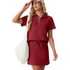 imageGRECERELLE Womens Summer 2 Piece Skort Set Half Zip Short Sleeve Top amp Pocketed Tennis Skirt For Sports amp VacationsWine Red