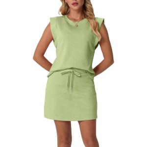 imageGRECERELLE 2026 Womens Summer 2 Piece Skort Set Cap Sleeve Round Neck Top amp Tennis Skirt with Pockets for Athletic amp CasualAvocado Green