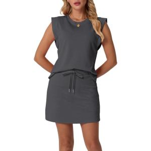 imageGRECERELLE 2026 Womens Summer 2 Piece Skort Set Cap Sleeve Round Neck Top amp Tennis Skirt with Pockets for Athletic amp CasualDark Gray