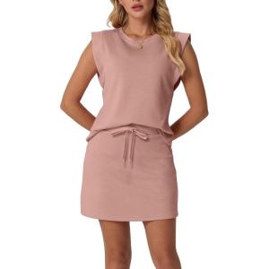 imageGRECERELLE 2026 Womens Summer 2 Piece Skort Set Cap Sleeve Round Neck Top amp Tennis Skirt with Pockets for Athletic amp CasualDeep Pink