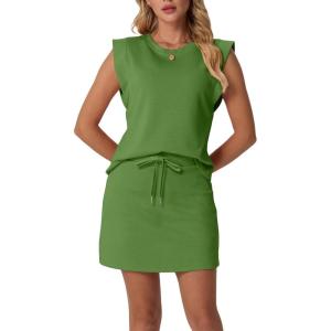 imageGRECERELLE 2026 Womens Summer 2 Piece Skort Set Cap Sleeve Round Neck Top amp Tennis Skirt with Pockets for Athletic amp CasualDill Green
